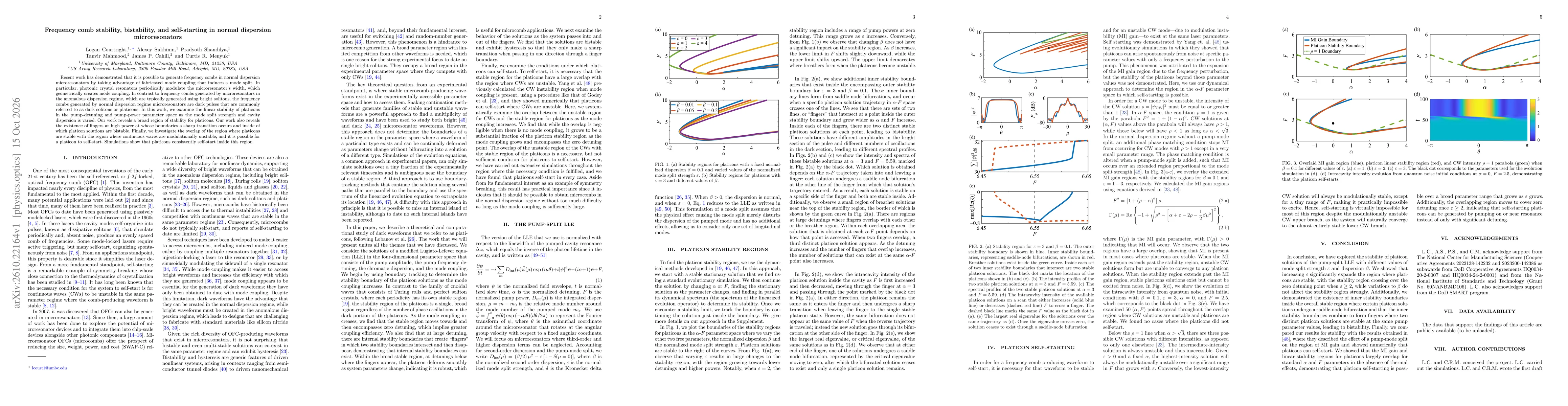 Thumbnail for Frequency comb stability, bistability, and self-starting in normal dispersion microresonators