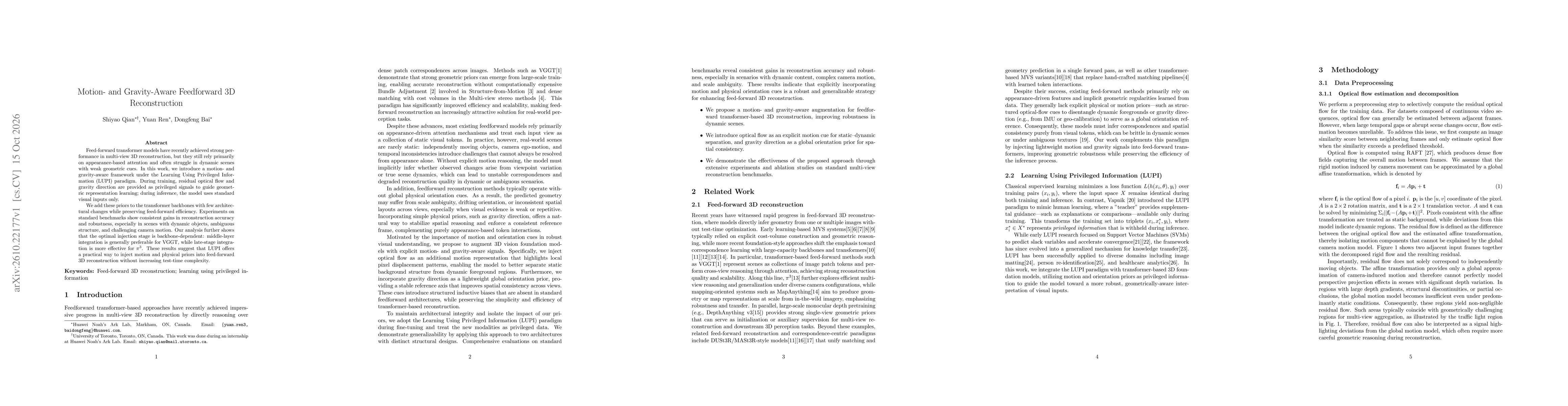 Thumbnail for Motion- and Gravity-Aware Feedforward 3D Reconstruction