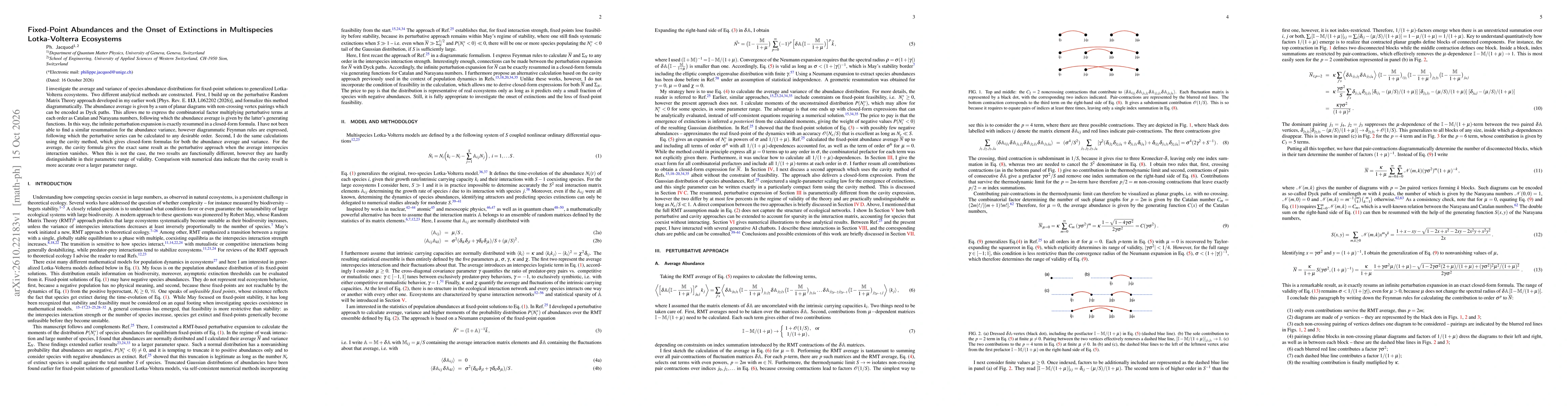 Thumbnail for Fixed-Point Abundances and the Onset of Extinctions in Multispecies Lotka-Volterra Ecosystems