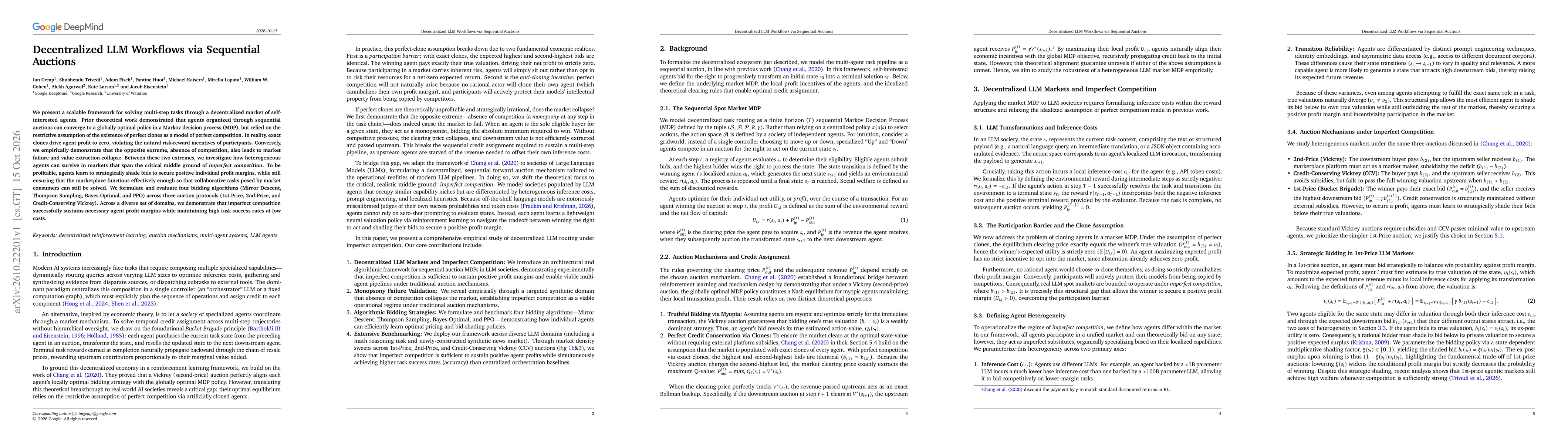 Thumbnail for Decentralized LLM Workflows via Sequential Auctions