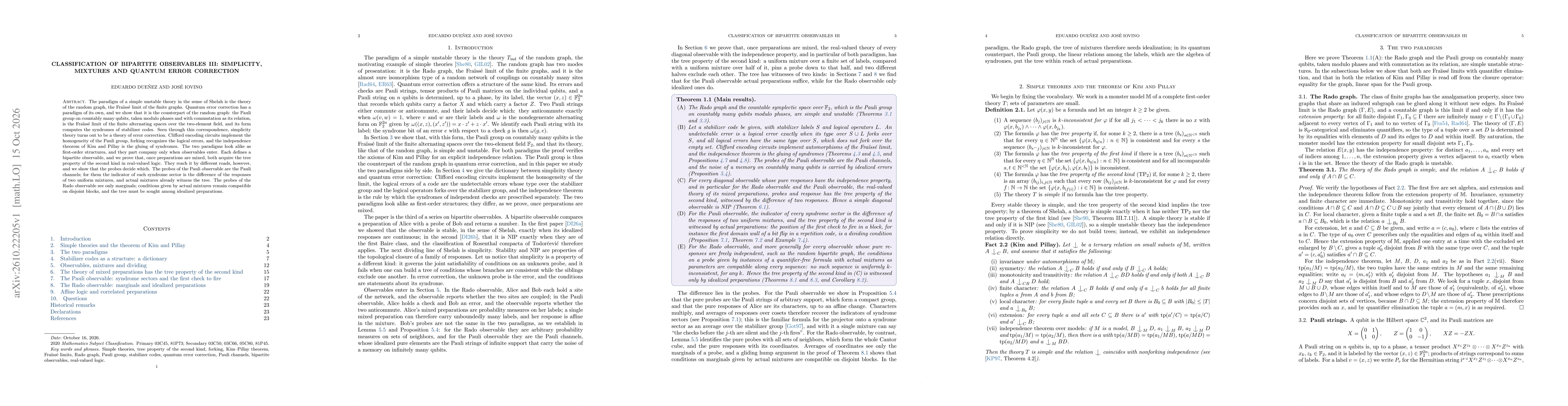 Thumbnail for Classification of bipartite observables III: simplicity, mixtures and quantum error correction