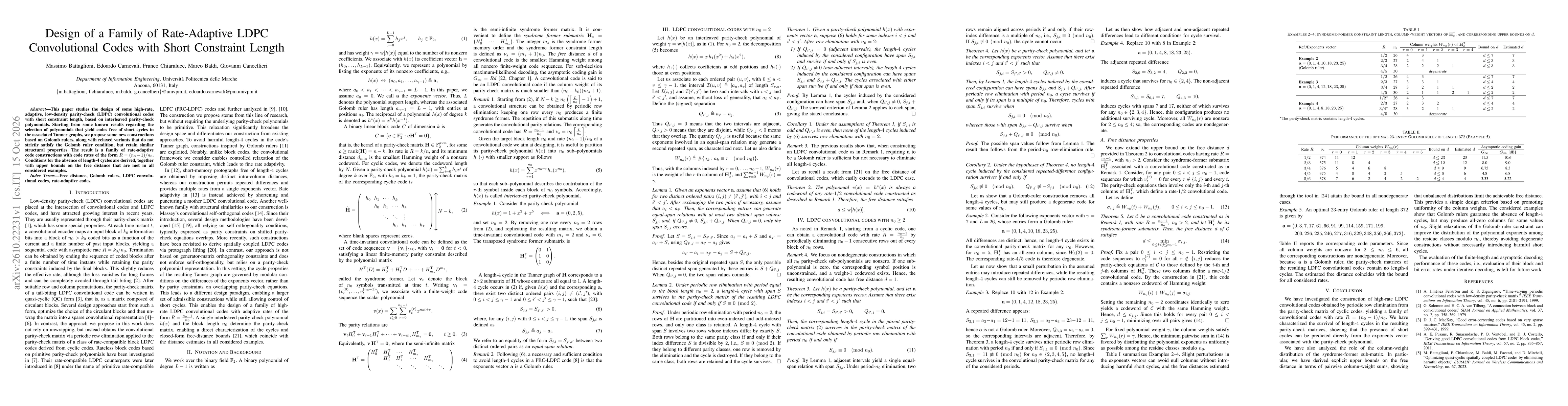 Thumbnail for Design of a Family of Rate-Adaptive LDPC Convolutional Codes with Short Constraint Length