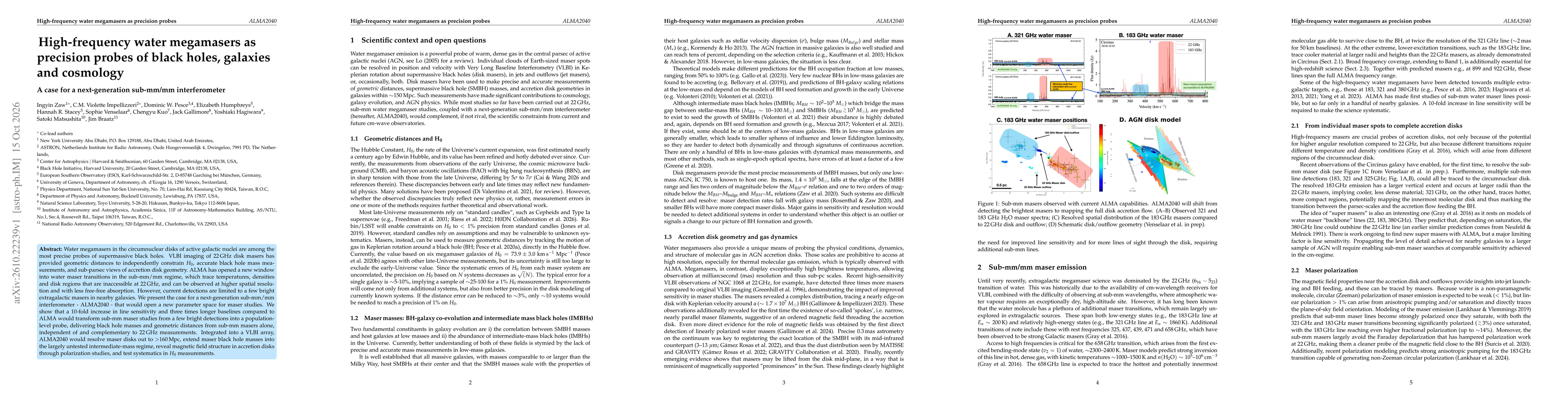 Thumbnail for High-frequency water megamasers as precision probes of black holes, galaxies and cosmology: A case for a next-generation sub-mm/mm interferometer