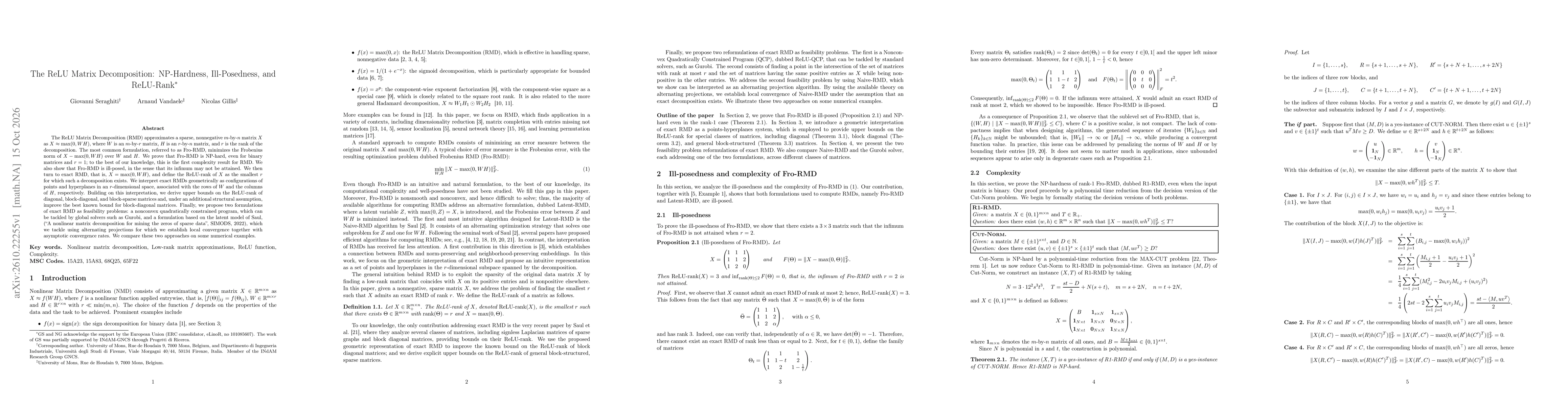 Thumbnail for The ReLU Matrix Decomposition: NP-Hardness, Ill-Posedness, and ReLU-Rank