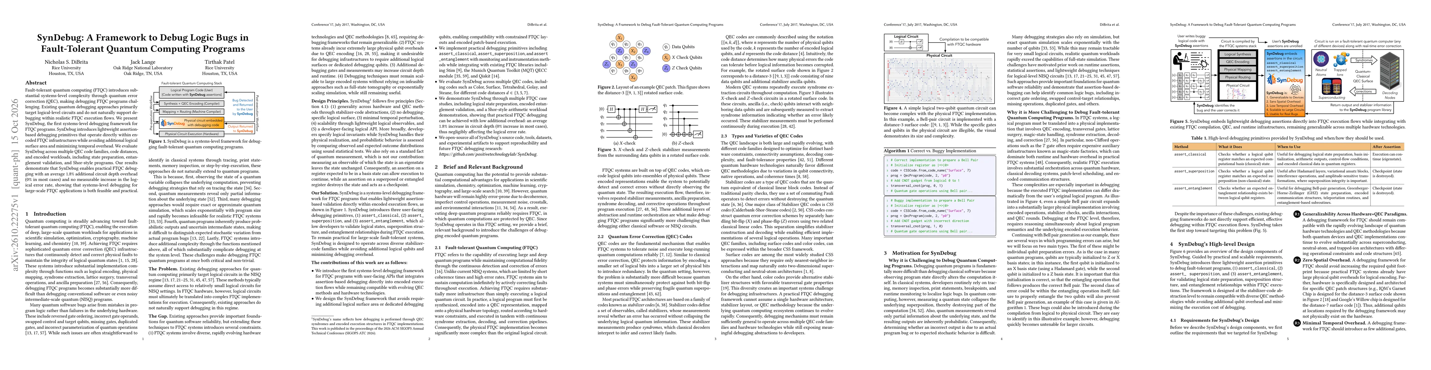 Thumbnail for SynDebug: A Framework to Debug Logic Bugs in Fault-Tolerant Quantum Computing Programs