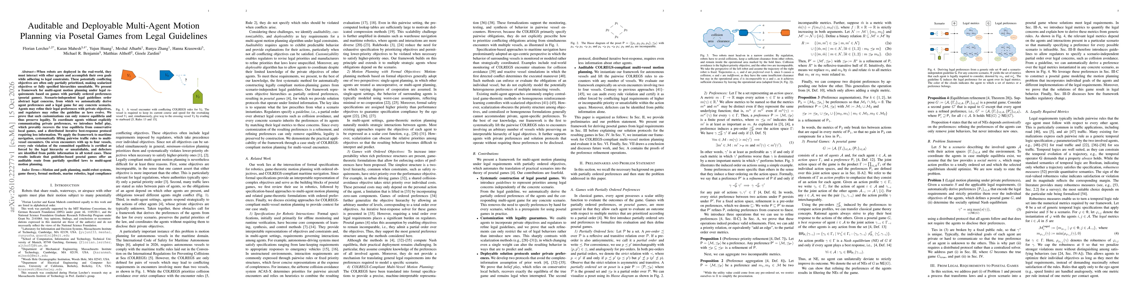Thumbnail for Auditable and Deployable Multi-Agent Motion Planning via Posetal Games from Legal Guidelines