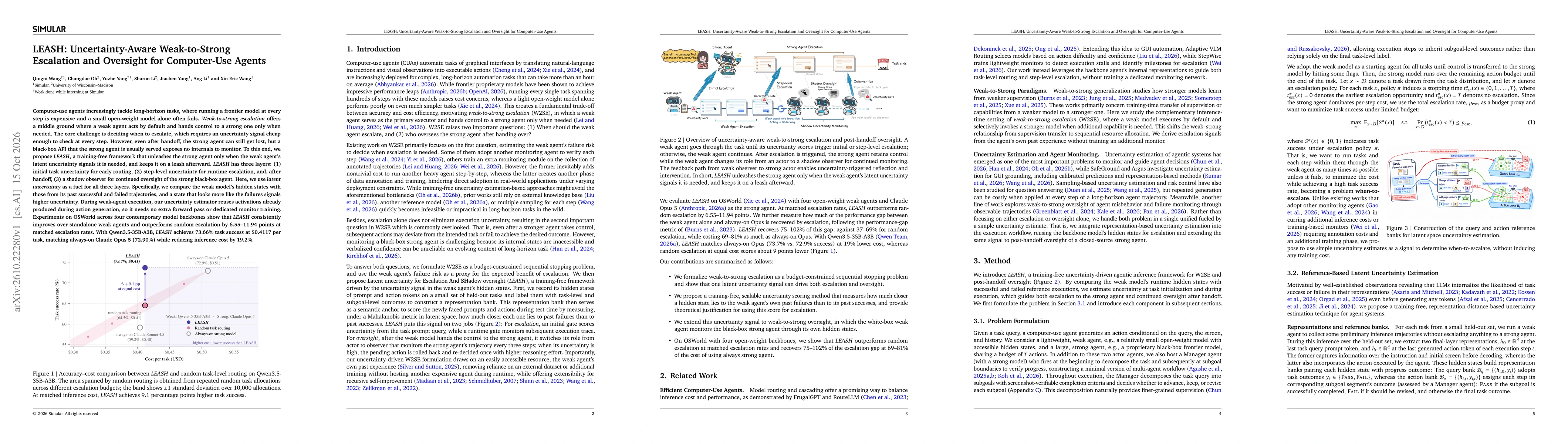 Thumbnail for LEASH: Uncertainty-Aware Weak-to-Strong Escalation and Oversight for Computer-Use Agents