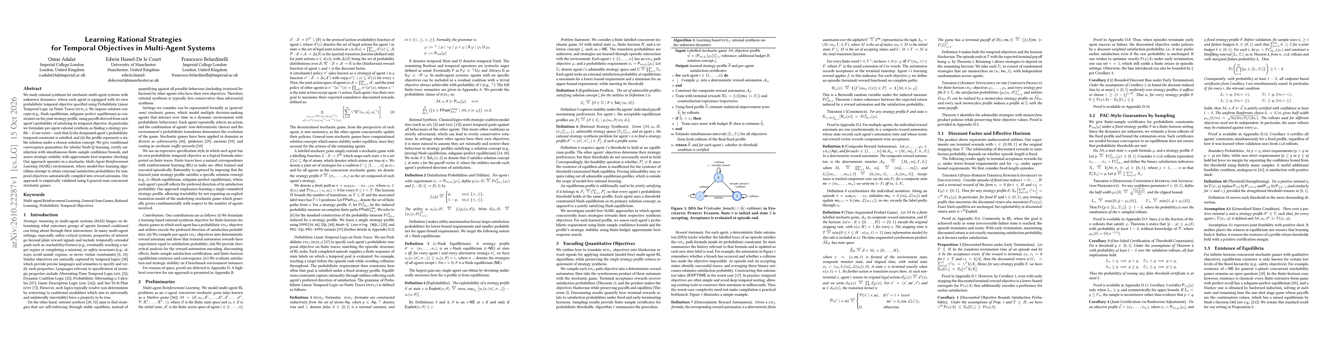 Thumbnail for Learning Rational Strategies for Temporal Objectives in Multi-Agent Systems