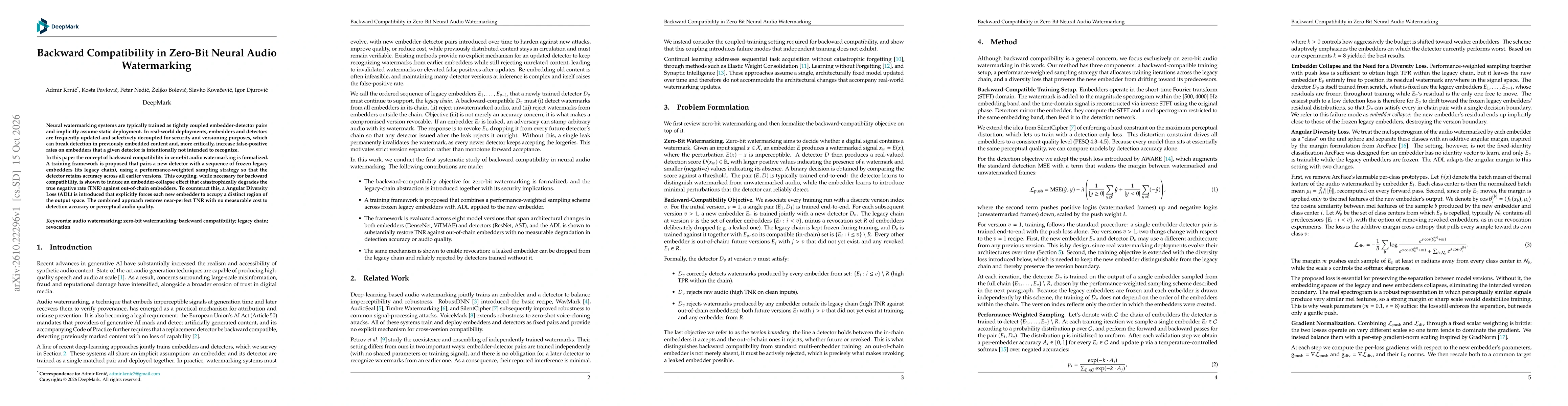 Thumbnail for Backward Compatibility in Zero-Bit Neural Audio Watermarking