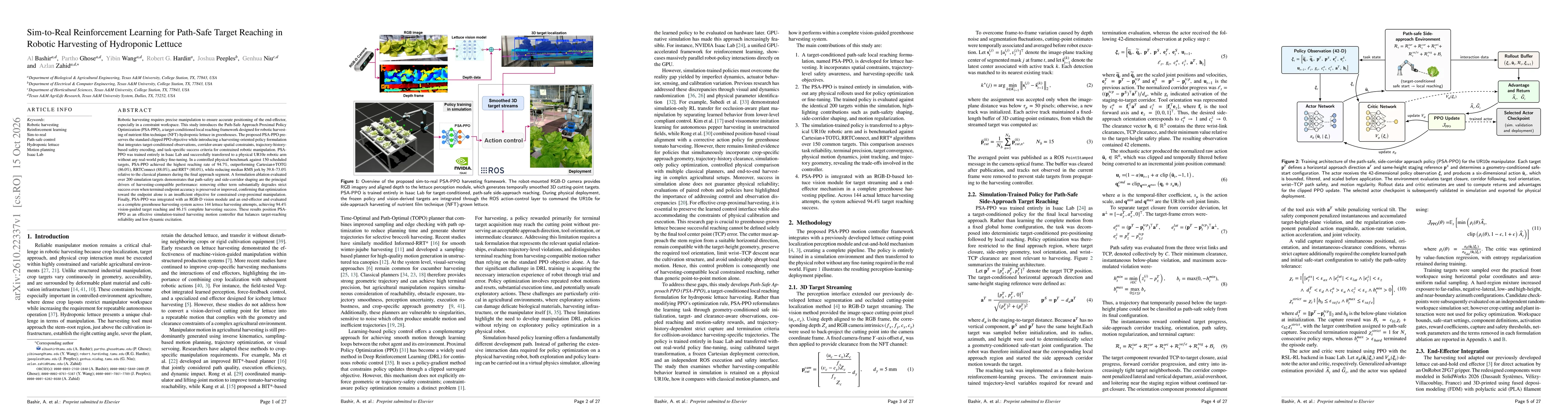 Thumbnail for Sim-to-Real Reinforcement Learning for Path-Safe Target Reaching in Robotic Harvesting of Hydroponic Lettuce