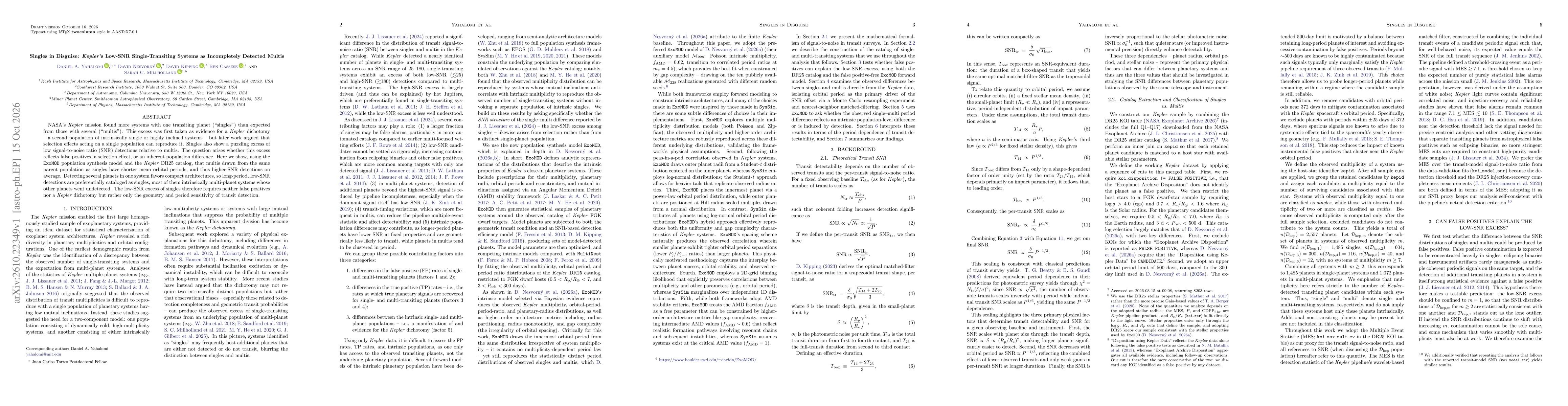 Thumbnail for Singles in Disguise: Kepler's Low-SNR Single-Transiting Systems as Incompletely Detected Multis