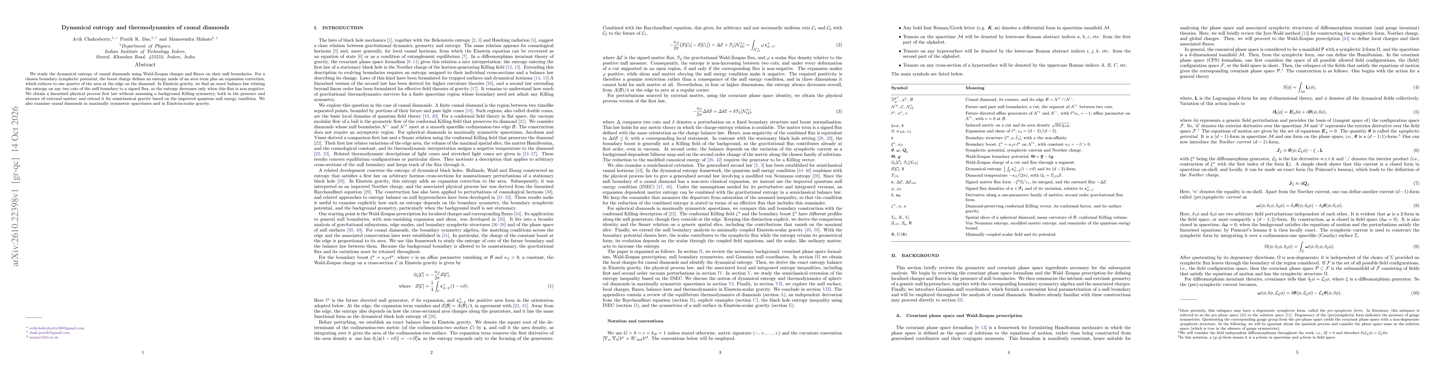 Thumbnail for Dynamical entropy and thermodynamics of causal diamonds