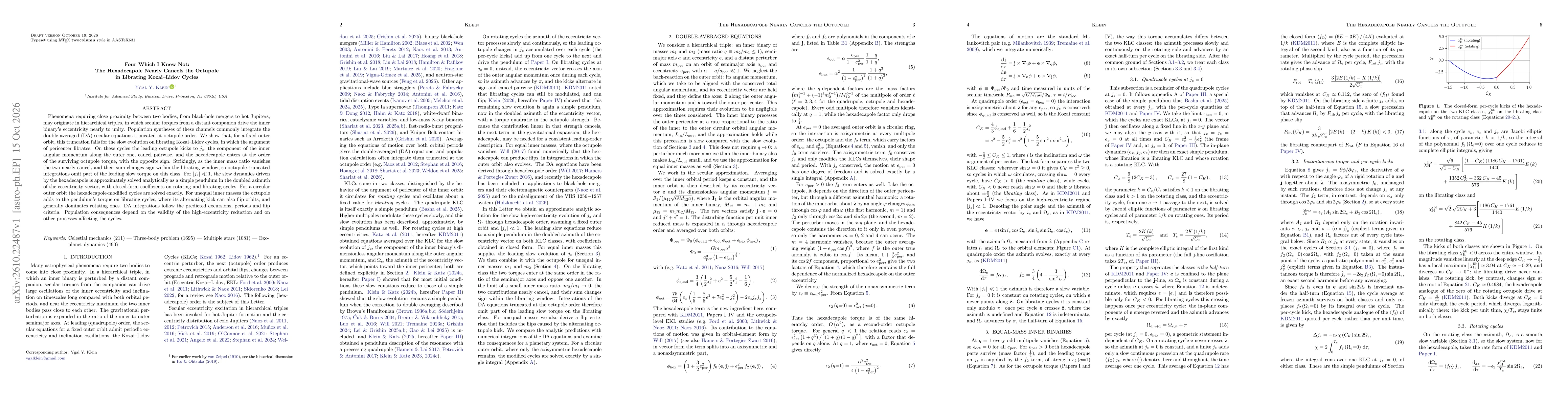 Thumbnail for Four Which I Knew Not: The Hexadecapole Nearly Cancels the Octupole in Librating Kozai-Lidov Cycles
