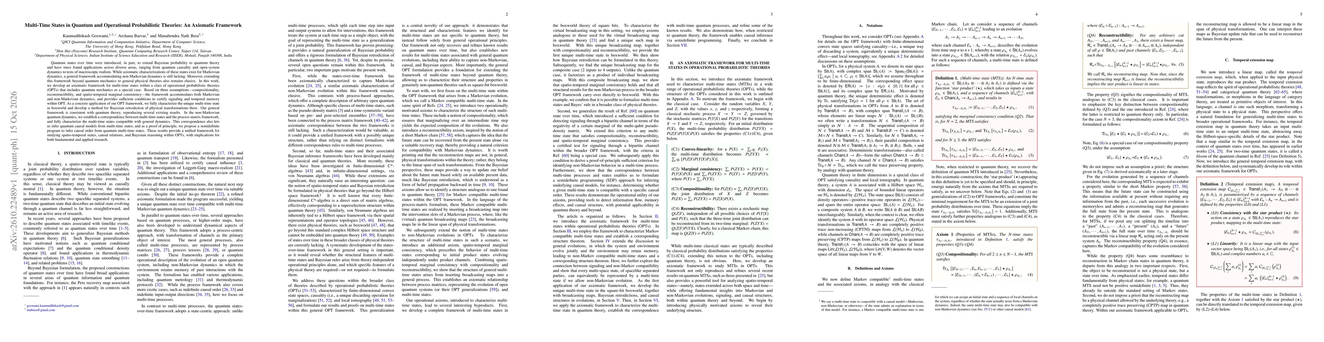 Thumbnail for Multi-Time States in Quantum and Operational Probabilistic Theories: An Axiomatic Framework