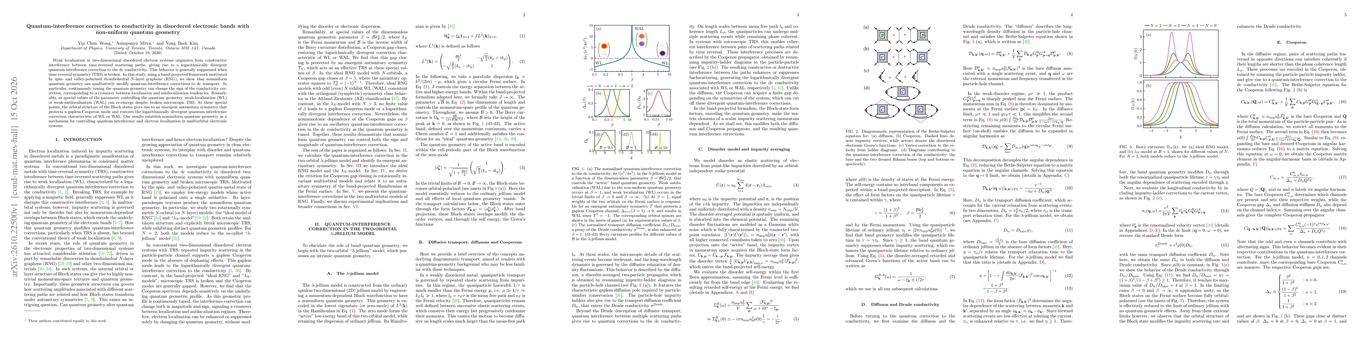 Thumbnail for Quantum-interference correction to conductivity in disordered electronic bands with non-uniform quantum geometry