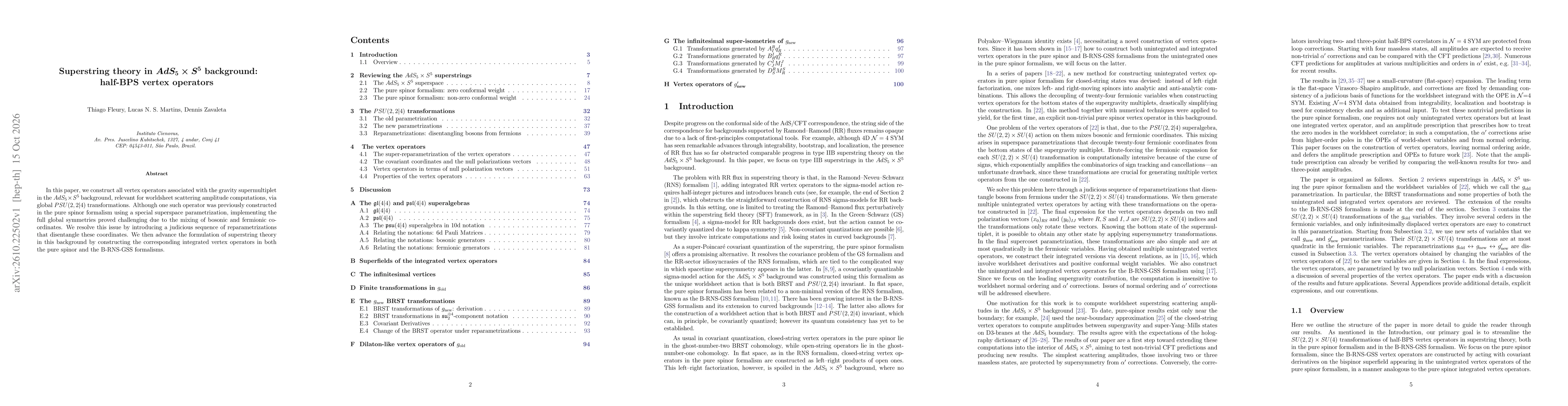 Thumbnail for Superstring theory in $AdS_5\times S^5$ background: half-BPS vertex operators