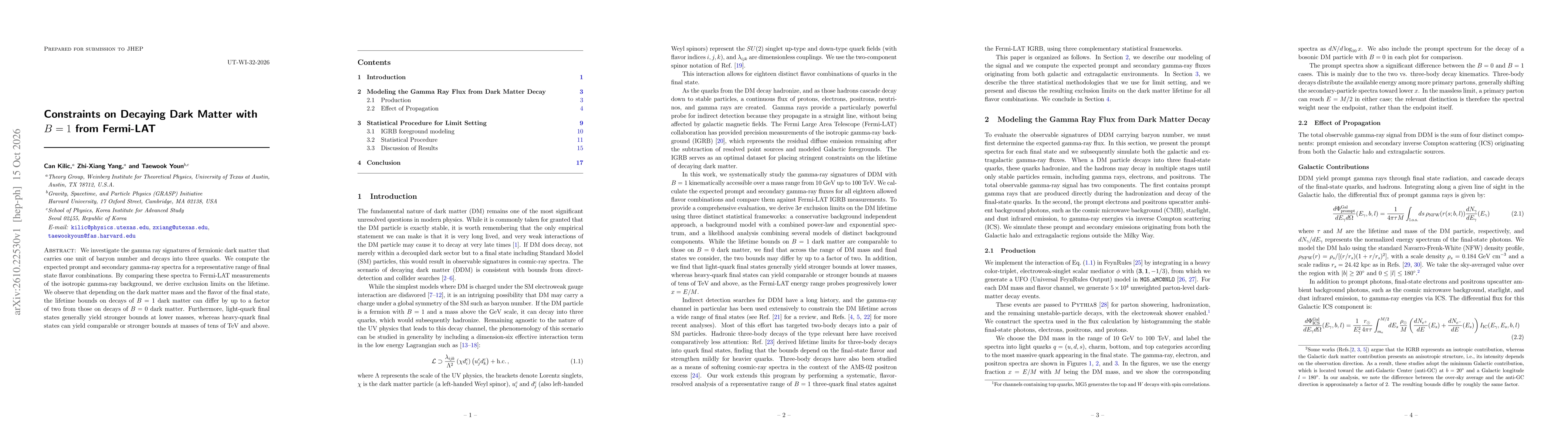 Thumbnail for Constraints on Decaying Dark Matter with $B=1$ from Fermi-LAT