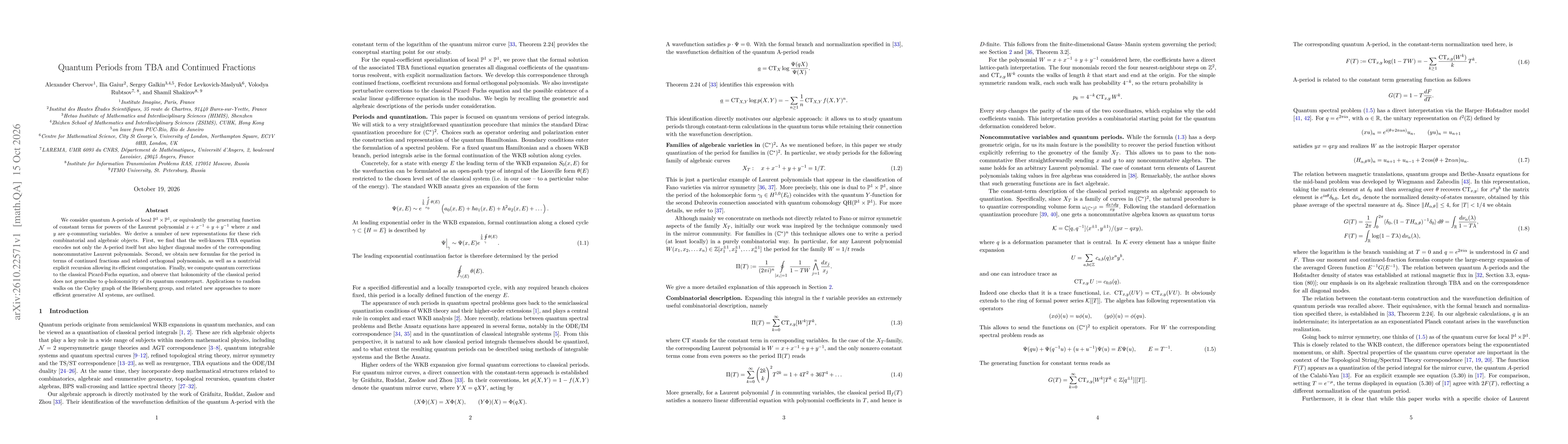 Thumbnail for Quantum Periods from TBA and Continued Fractions