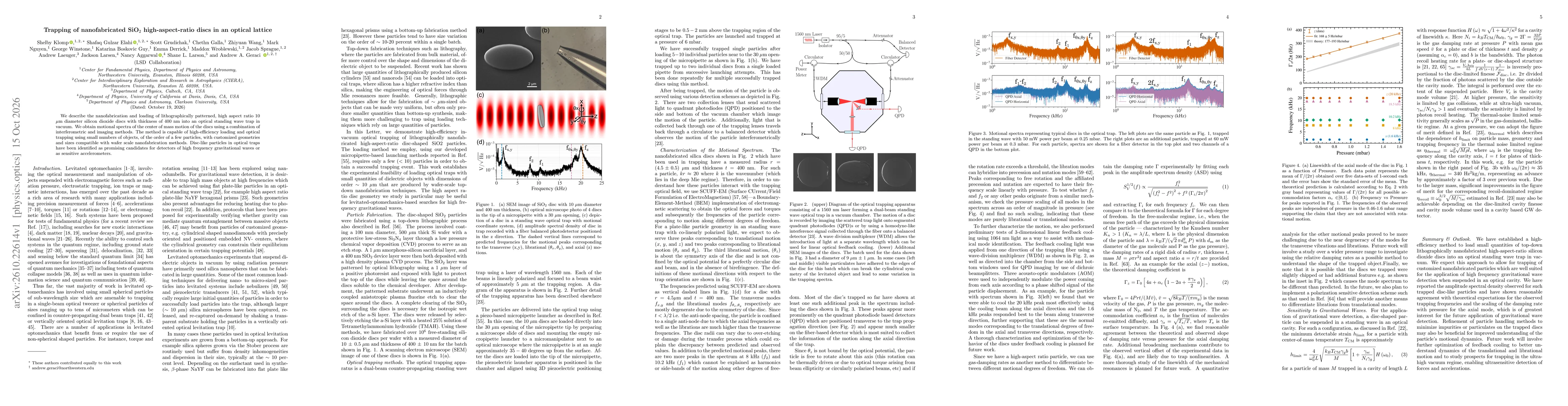 Thumbnail for Trapping of nanofabricated SiO$_2$ high-aspect-ratio discs in an optical lattice