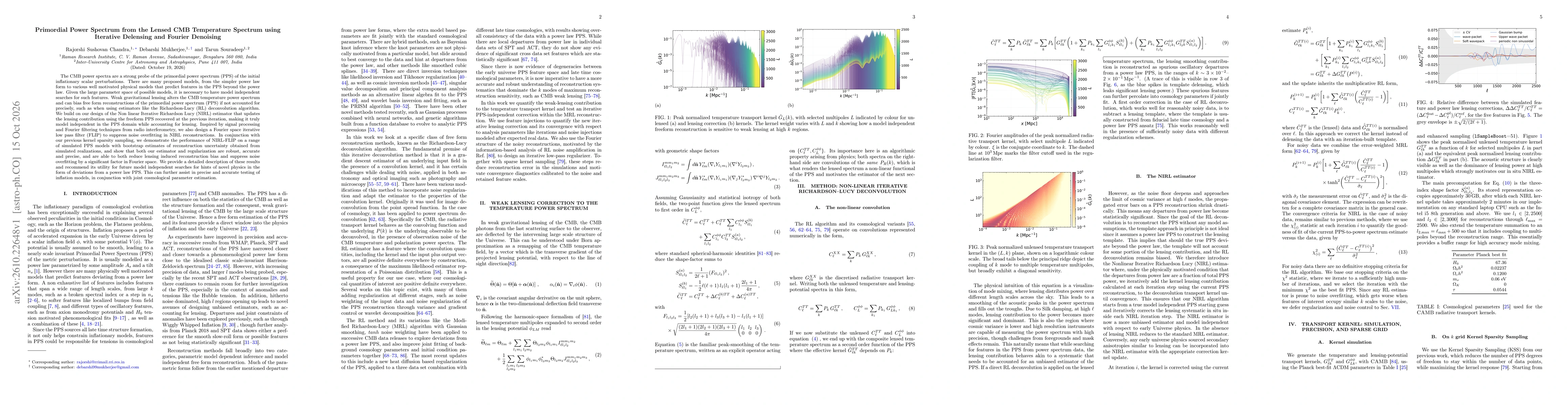 Thumbnail for Primordial Power Spectrum from the Lensed CMB Temperature Spectrum using Iterative Delensing and Fourier Denoising