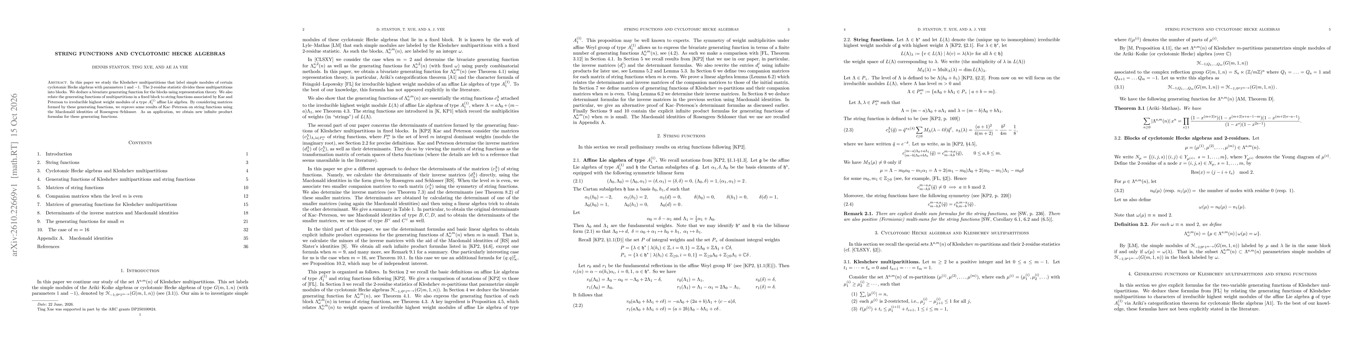 Thumbnail for String functions and cyclotomic Hecke algebras