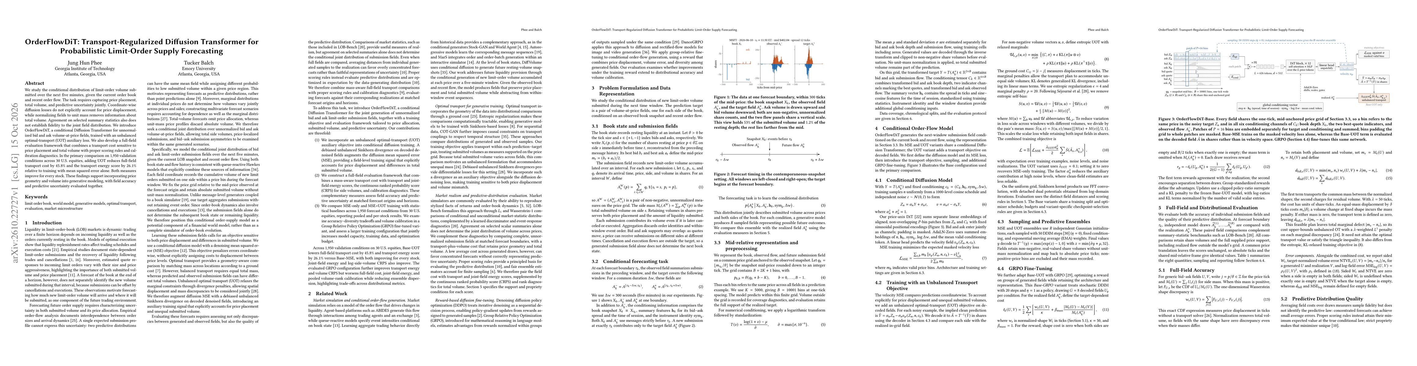 Thumbnail for OrderFlowDiT: Transport-Regularized Diffusion Transformer for Probabilistic Limit-Order Supply Forecasting