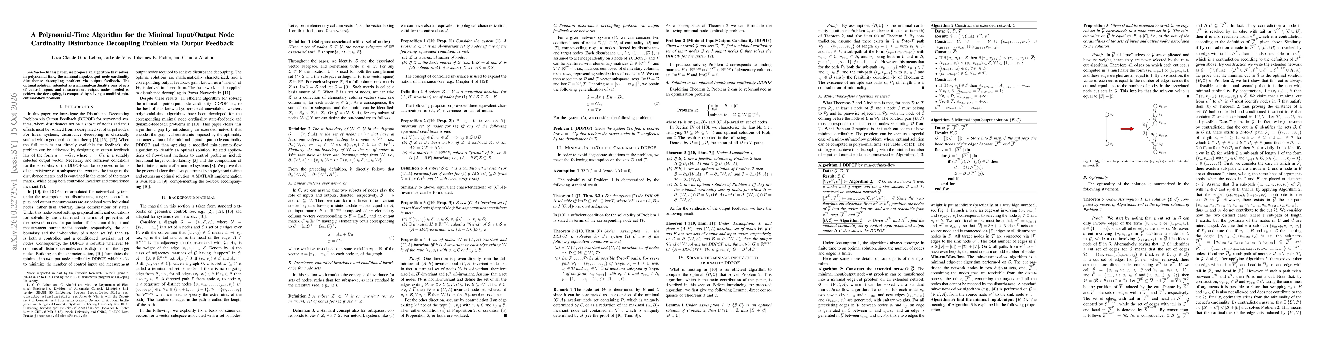 Thumbnail for A Polynomial-Time Algorithm for the Minimal Input/Output Node Cardinality Disturbance Decoupling Problem via Output Feedback