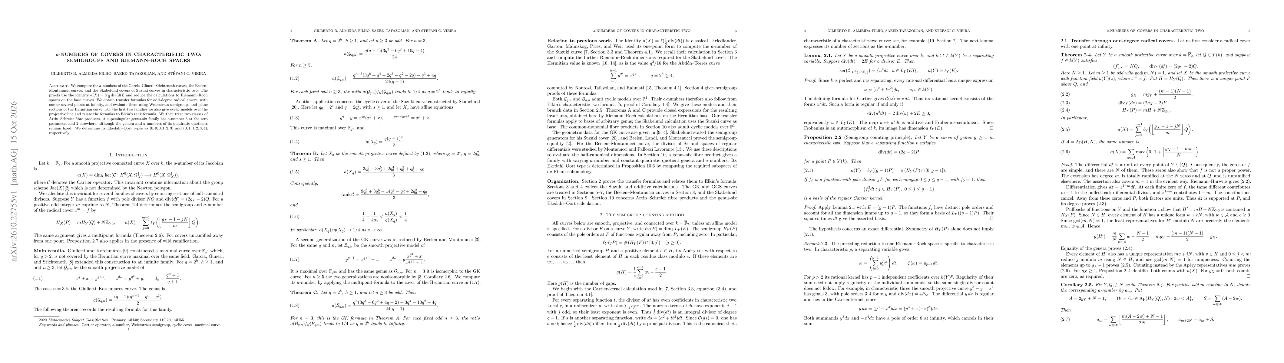 Thumbnail for $a$-numbers of covers in characteristic two: semigroups and Riemann-Roch spaces