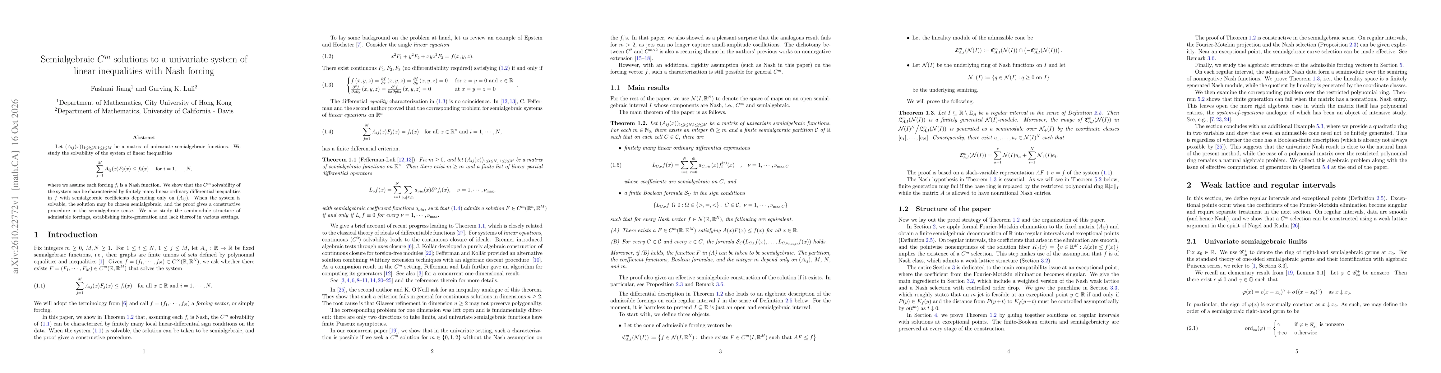 Thumbnail for Semialgebraic ${C^m}$ solutions to a univariate system of linear inequalities with Nash forcing