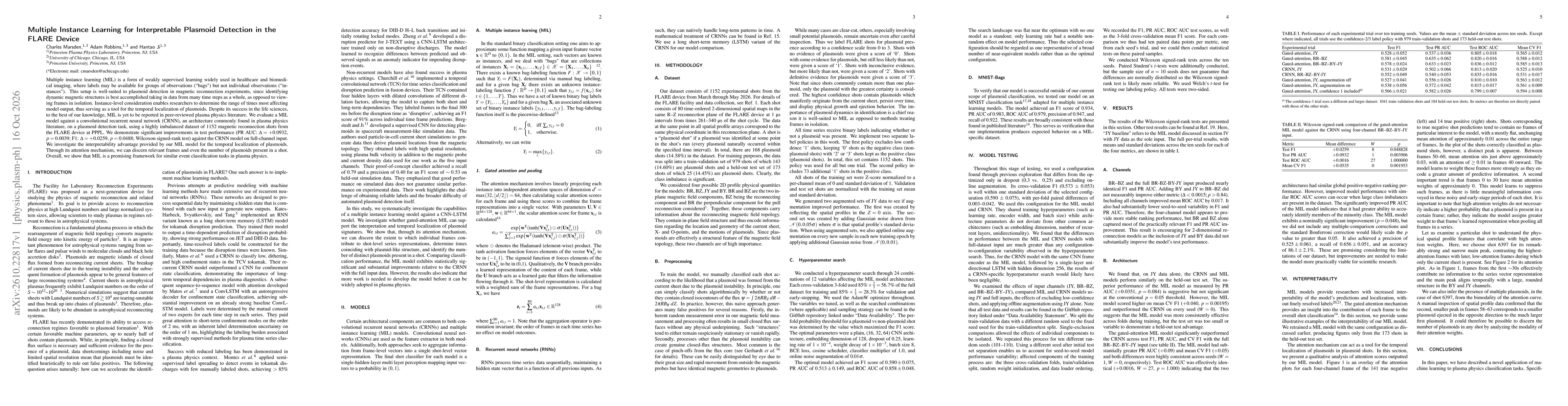 Thumbnail for Multiple Instance Learning for Interpretable Plasmoid Detection in the FLARE Device