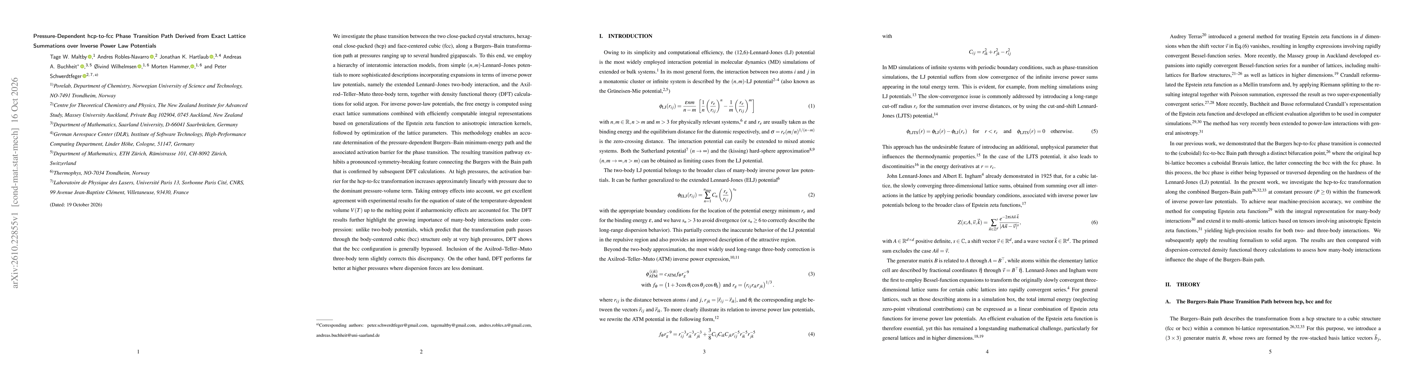Thumbnail for Pressure-Dependent hcp-to-fcc Phase Transition Path Derived from Exact Lattice Summations over Inverse Power Law Potentials