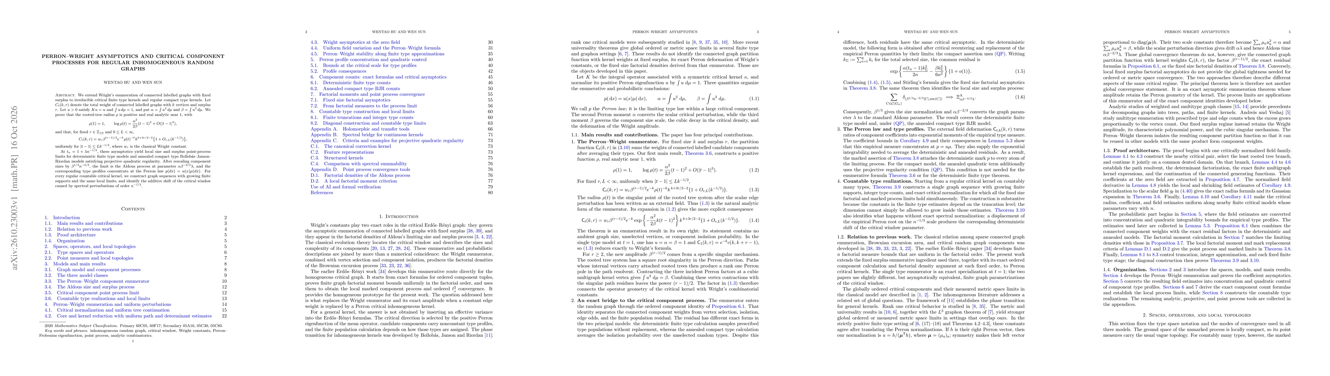 Thumbnail for Perron-Wright asymptotics and critical component processes for regular inhomogeneous random graphs