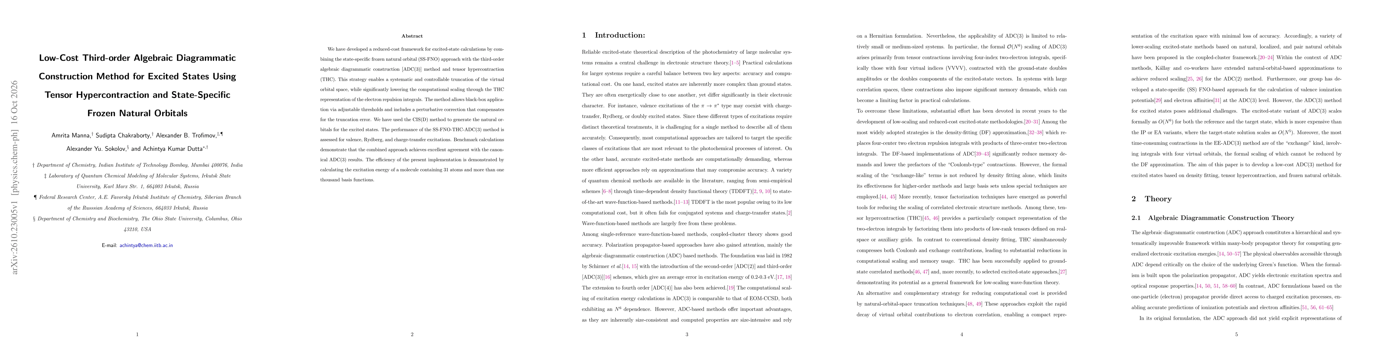 Thumbnail for Low-Cost Third-order Algebraic Diagrammatic Construction Method for Excited States Using Tensor Hypercontraction and State-Specific Frozen Natural Orbitals