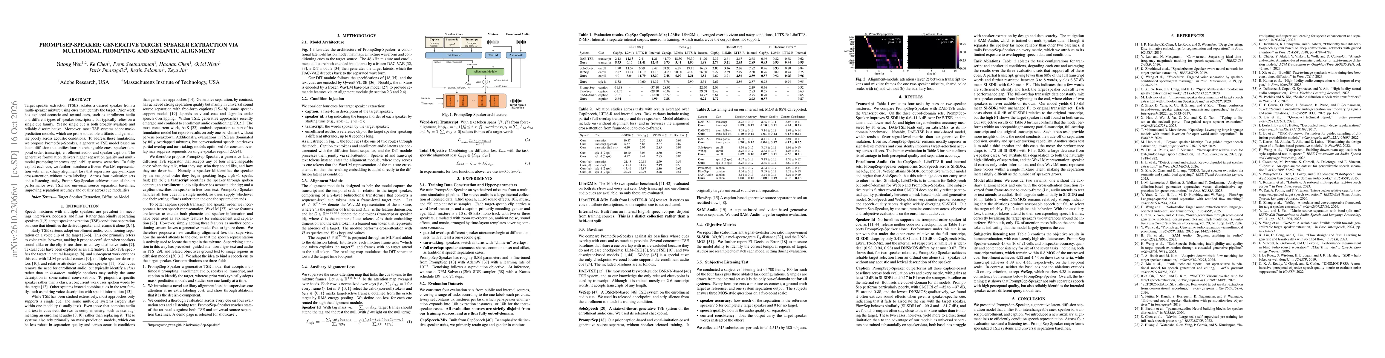 Thumbnail for PromptSep-Speaker: Generative Target Speaker Extraction via Multimodal Prompting and Semantic Alignment