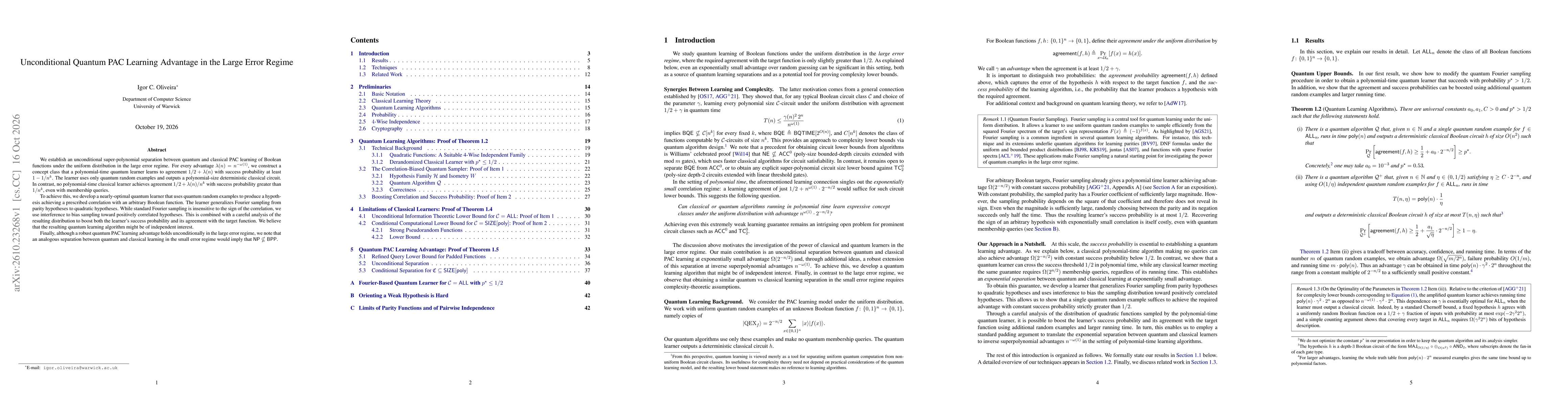 Thumbnail for Unconditional Quantum PAC Learning Advantage in the Large Error Regime