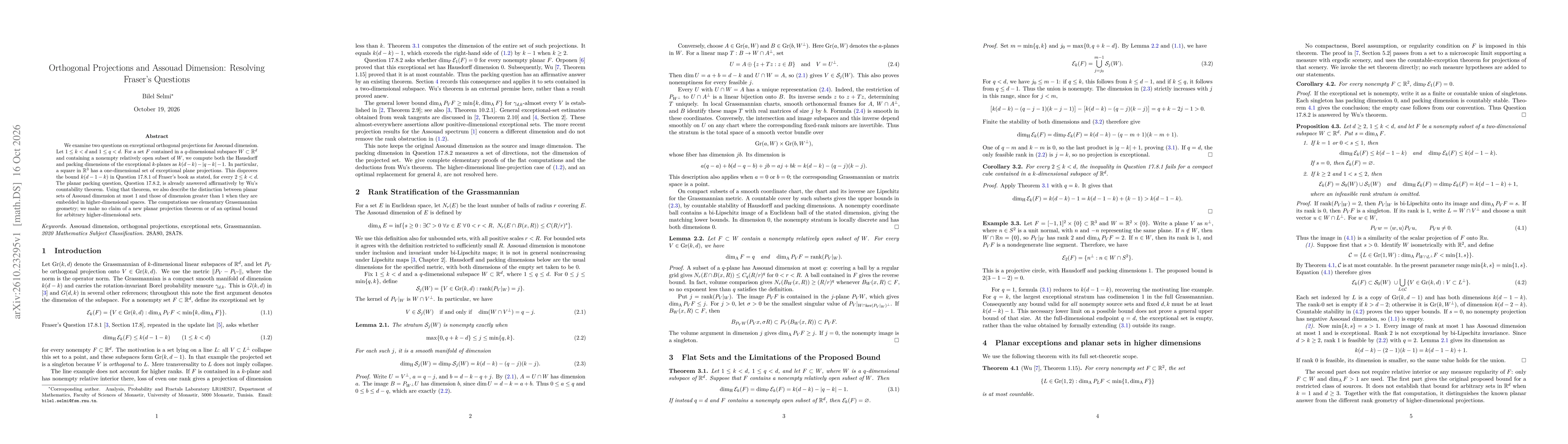 Thumbnail for Orthogonal Projections and Assouad Dimension: Resolving Fraser's Questions