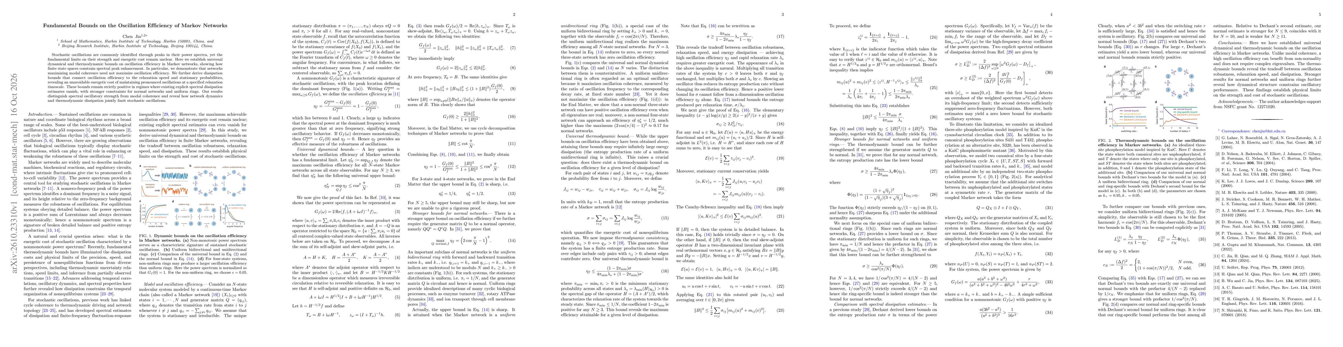 Thumbnail for Fundamental Bounds on the Oscillation Efficiency of Markov Networks