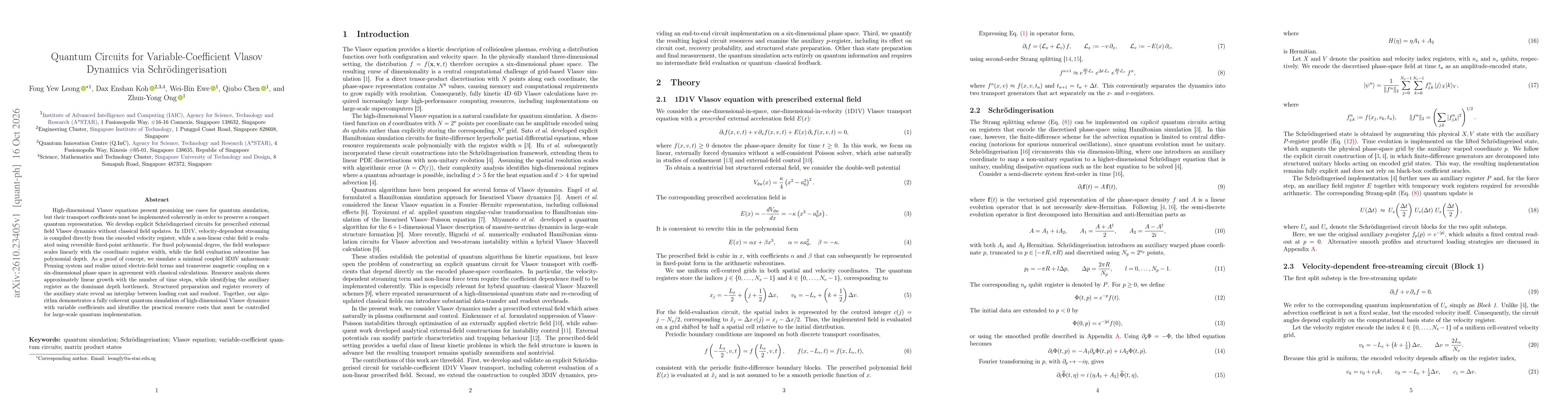Thumbnail for Quantum Circuits for Variable-Coefficient Vlasov Dynamics via Schrödingerisation