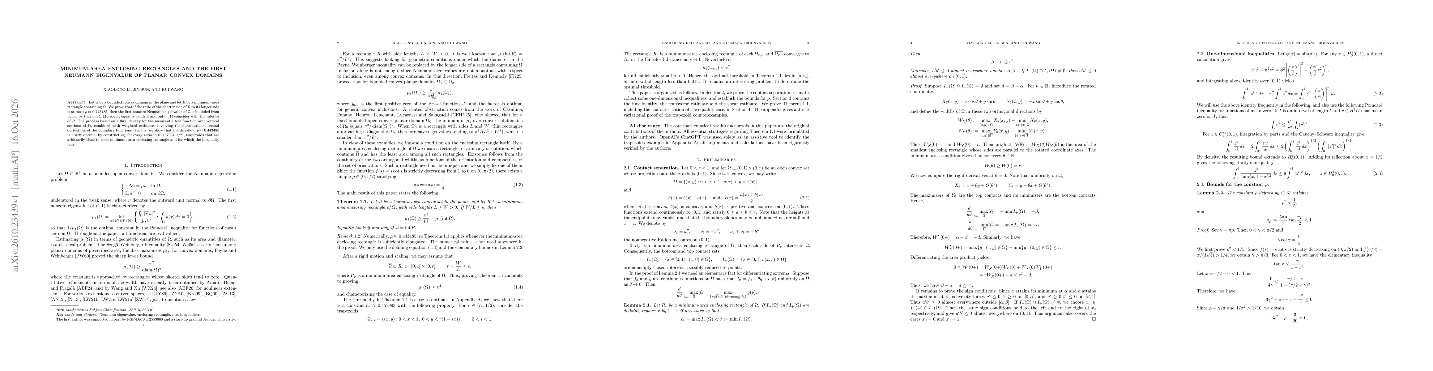 Thumbnail for Minimum-Area Enclosing Rectangles and the First Neumann Eigenvalue of Planar Convex Domains