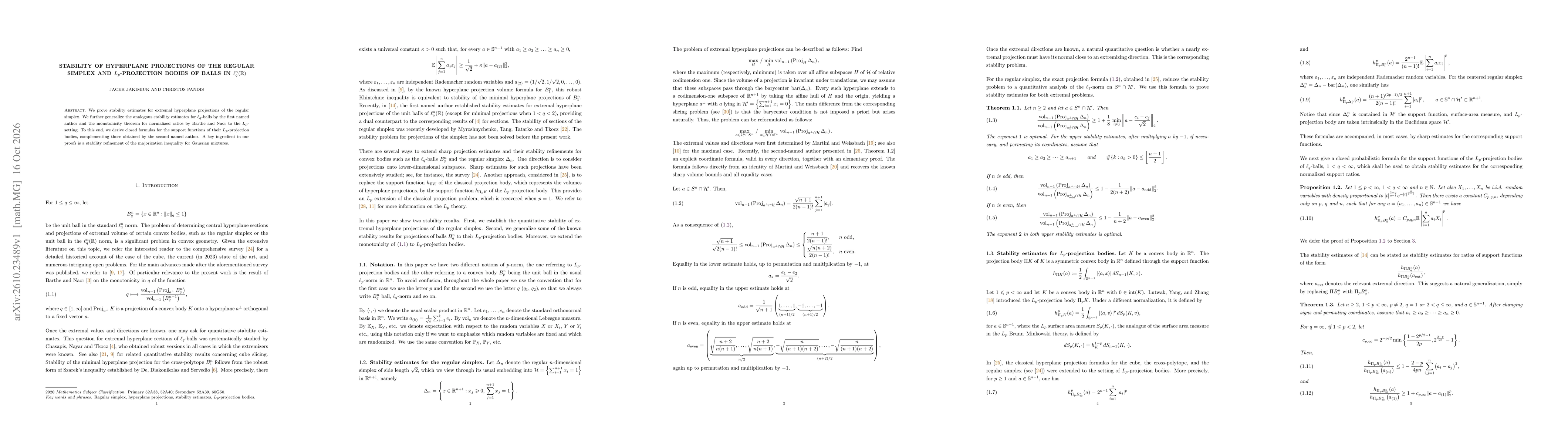Thumbnail for Stability of Hyperplane Projections of the Regular Simplex and $L_p$-Projection Bodies of balls in $\ell_q^n(\mathbb{R})$