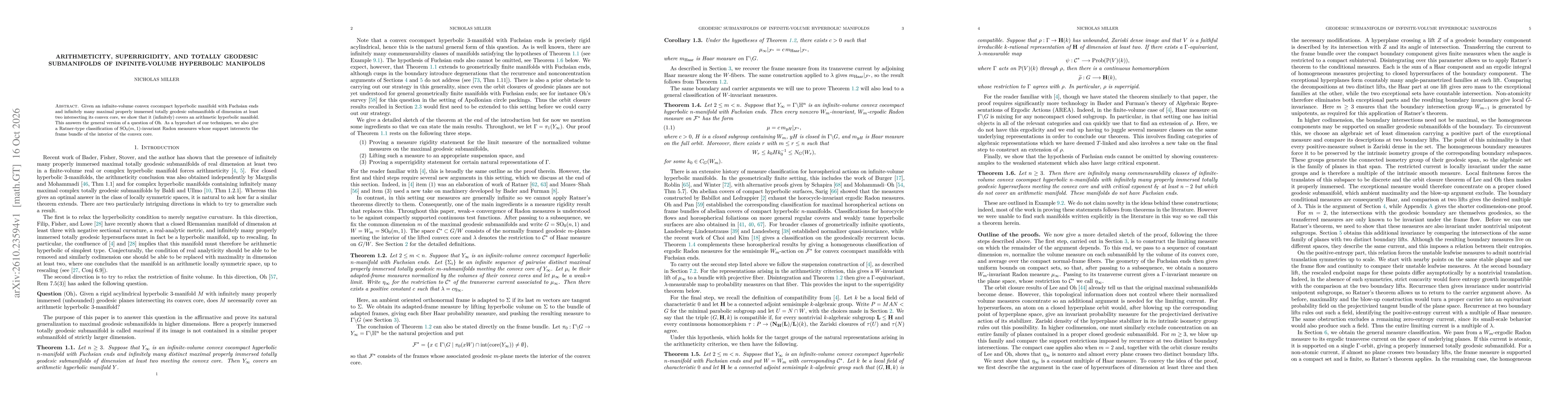 Thumbnail for Arithmeticity, superrigidity, and totally geodesic submanifolds of infinite-volume hyperbolic manifolds