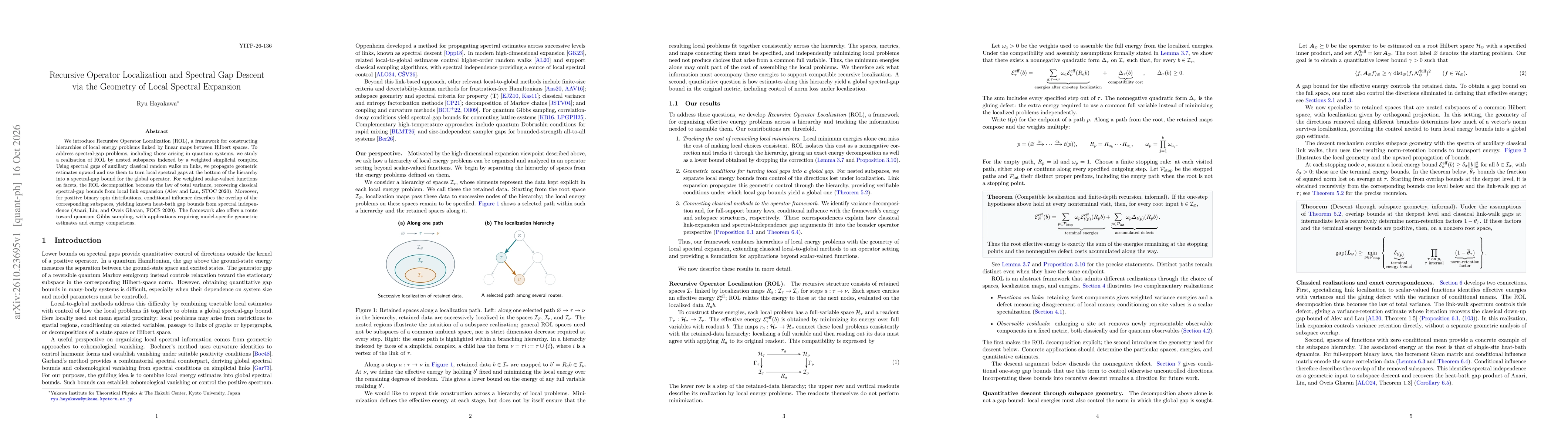 Thumbnail for Recursive Operator Localization and Spectral Gap Descent via the Geometry of Local Spectral Expansion