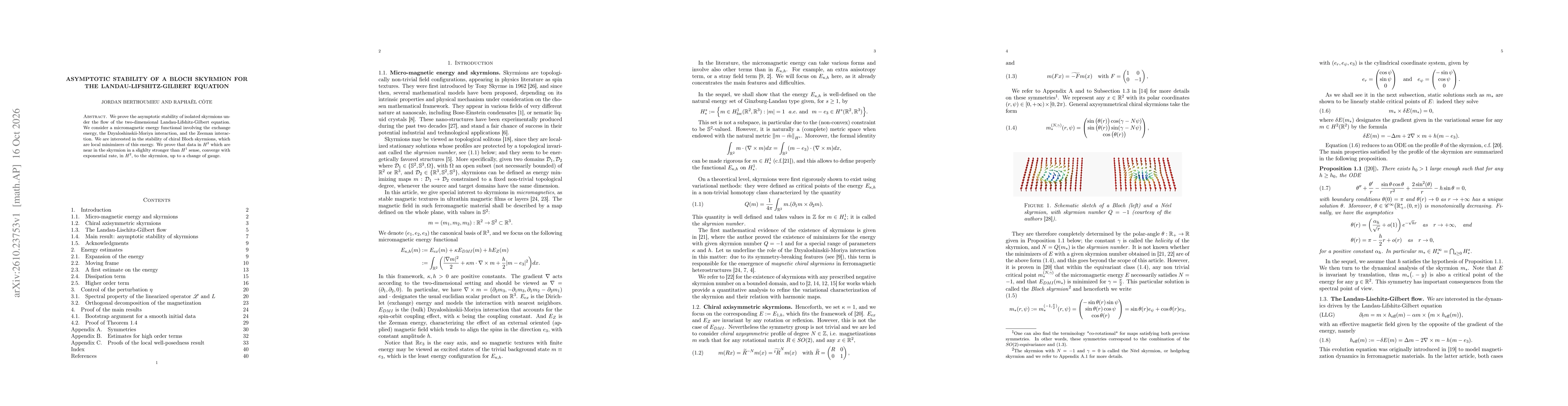 Thumbnail for Asymptotic stability of a Bloch skyrmion for the Landau-Lifshitz-Gilbert equation