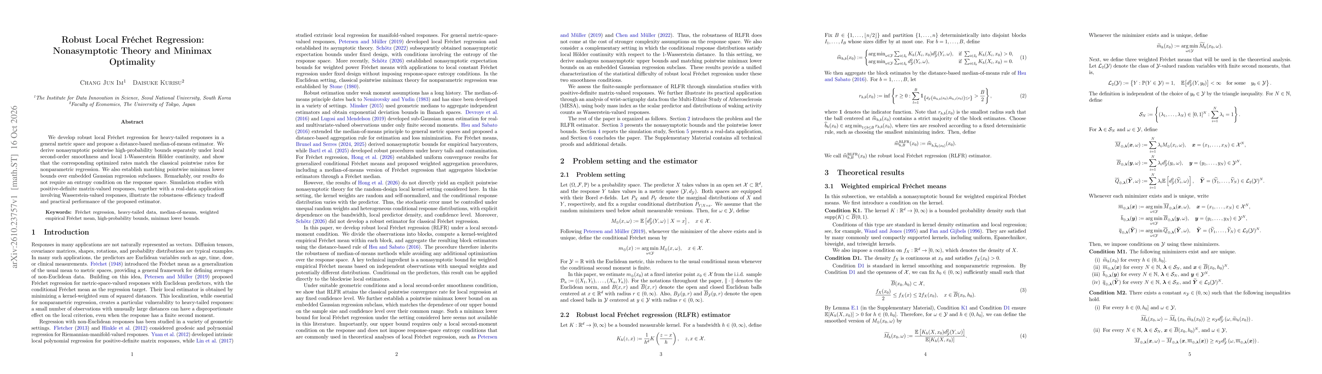Thumbnail for Robust Local Fréchet Regression: Nonasymptotic Theory and Minimax Optimality