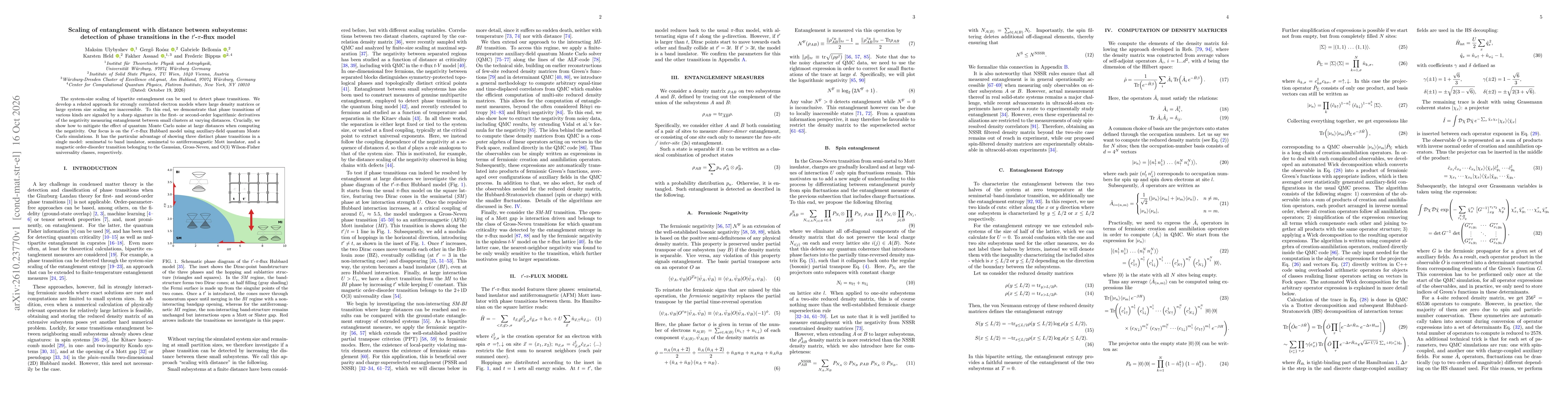 Thumbnail for Scaling of entanglement with distance between subsystems: detection of phase transitions in the $t'$-$π$-flux model