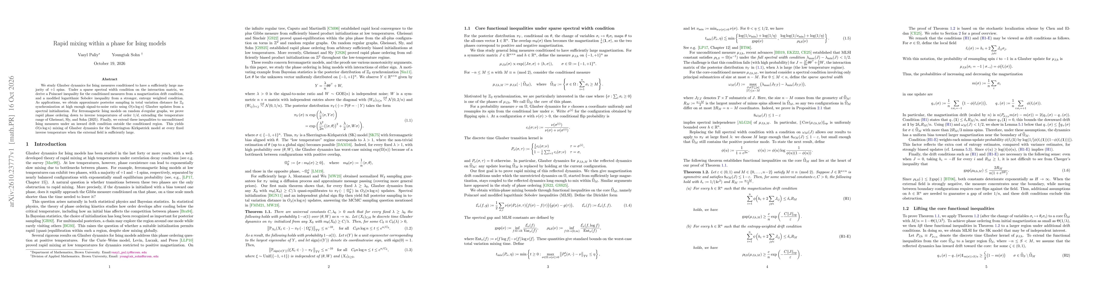Thumbnail for Rapid mixing within a phase for Ising models