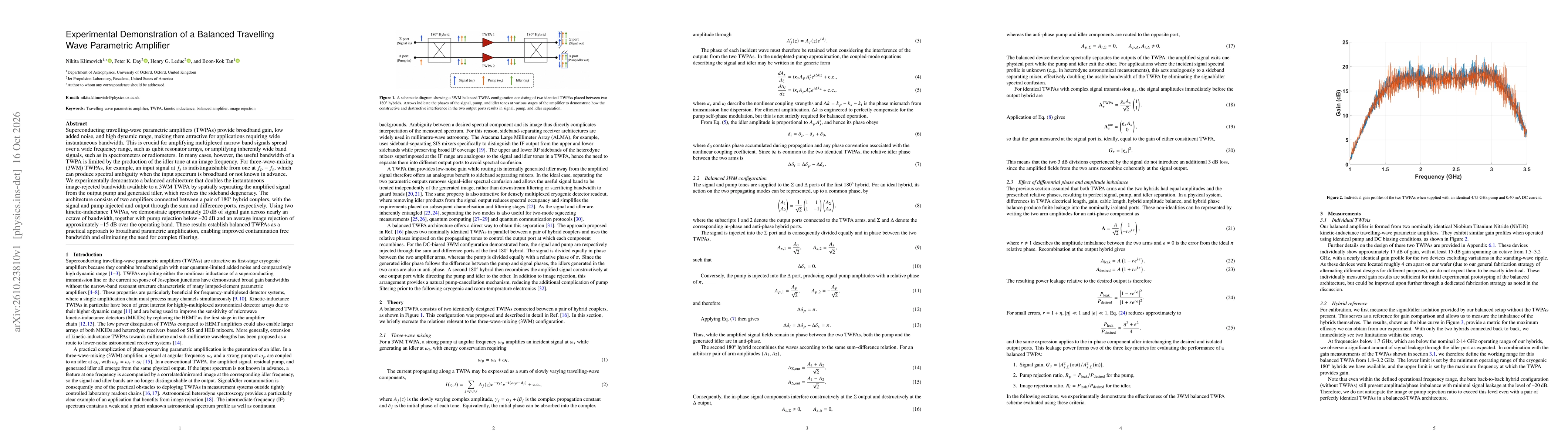 Thumbnail for Experimental Demonstration of a Balanced Travelling Wave Parametric Amplifier
