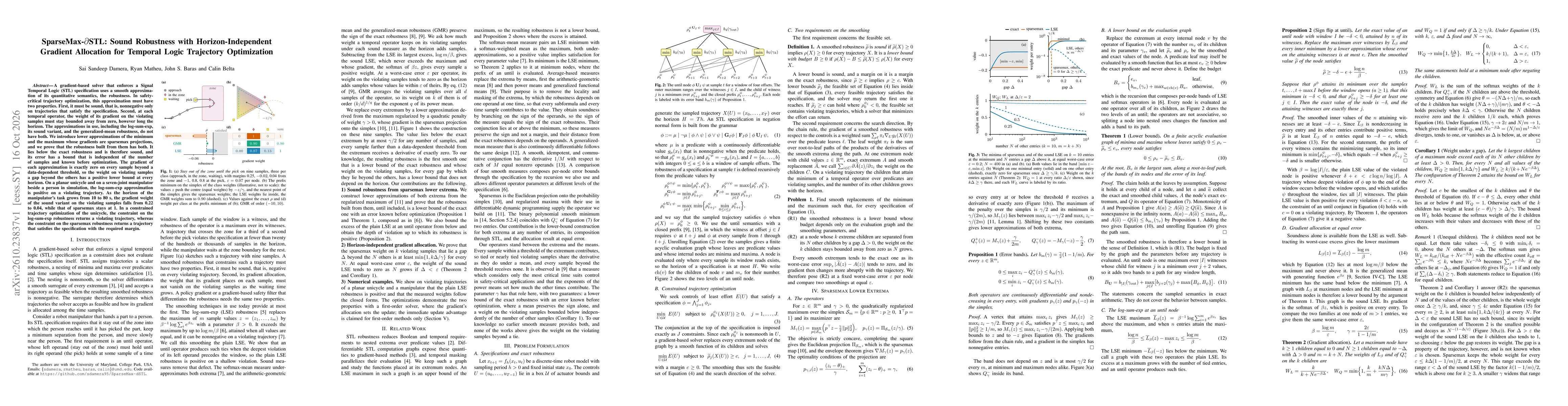 Thumbnail for SparseMax-dSTL: Sound Robustness with Horizon-Independent Gradient Allocation for Temporal Logic Trajectory Optimization