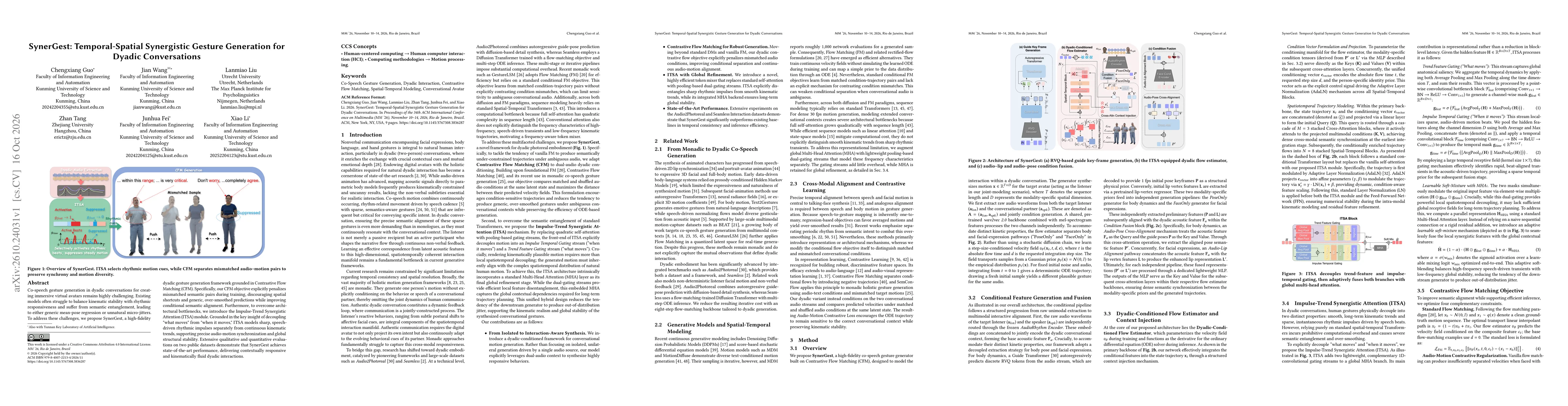 Thumbnail for SynerGest: Temporal-Spatial Synergistic Gesture Generation for Dyadic Conversations