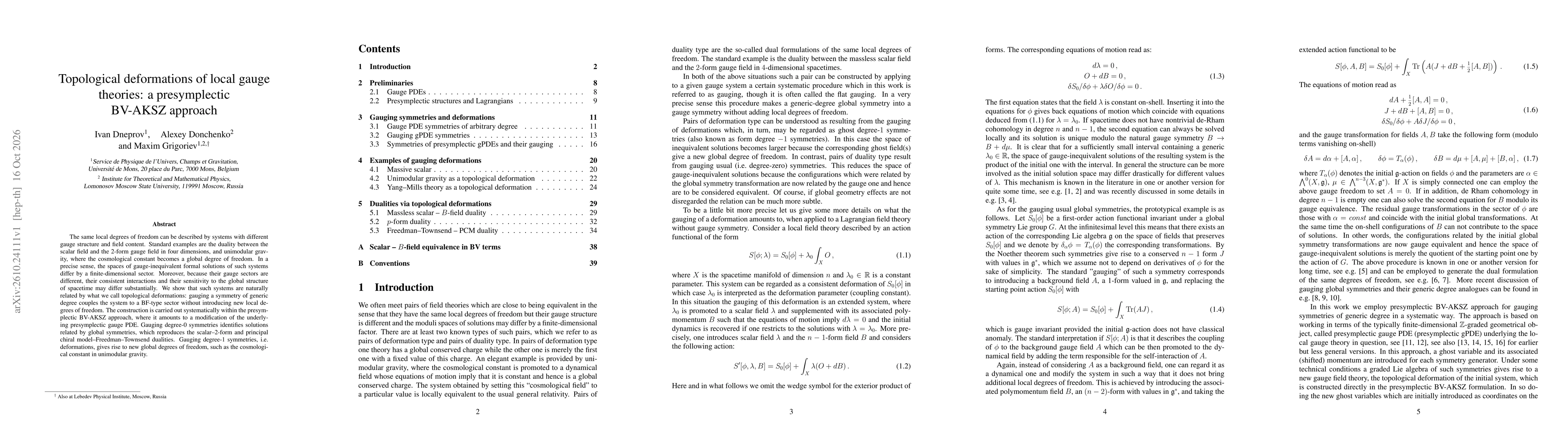 Thumbnail for Topological deformations of local gauge theories: a presymplectic BV-AKSZ approach